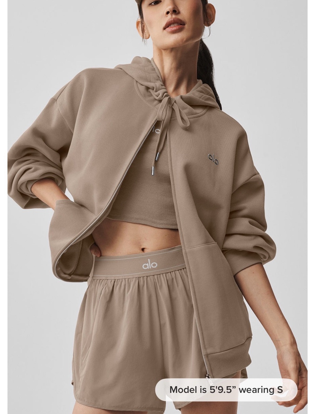 ALO Yoga Accolade Full Zip Oversized Hoodie - Gravel Size XS